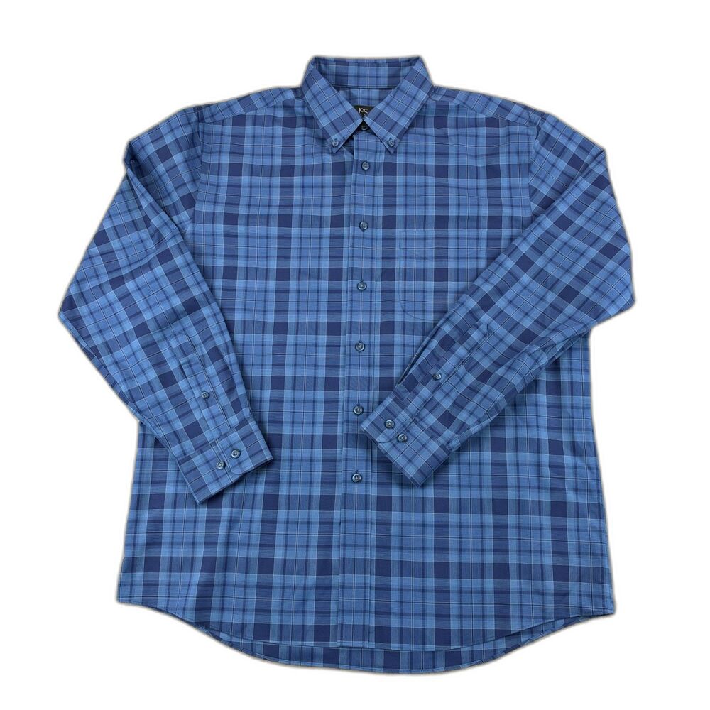 Jos. A. Bank Men's Large L Tailored Fit Blue Plaid Long Sleeve Button Down Shirt